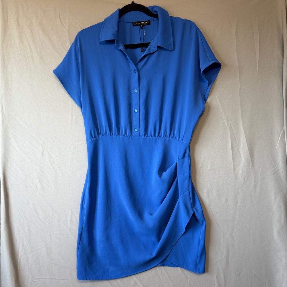 Dynamite Womens Collared Button Front Mini Dress M Royal Blue Resortwear Summer